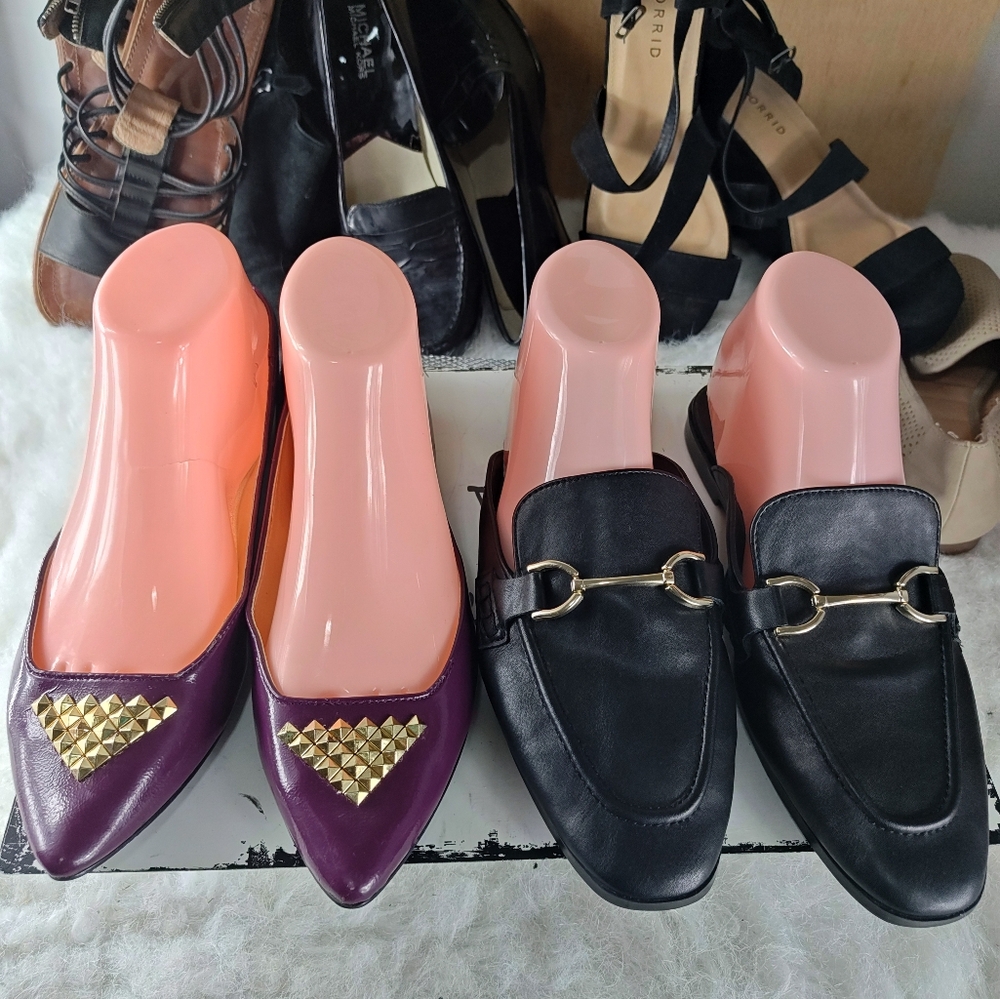 2 Pairs Victor Alfaro Becks Purple Gold Flats & A New Day Black Mule Women's 6.5